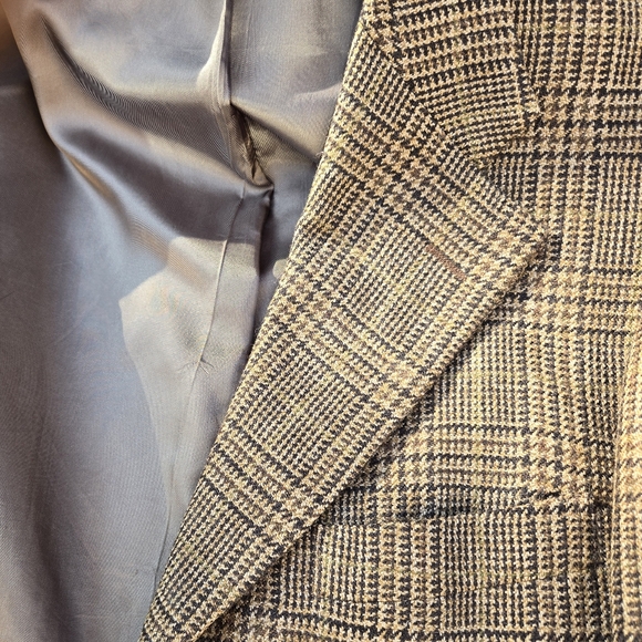 Paul Stuart Beige Wool Plaid 3 Button Jacket Blazer Sport coat Men ● 42 S - Picture 6 of 7